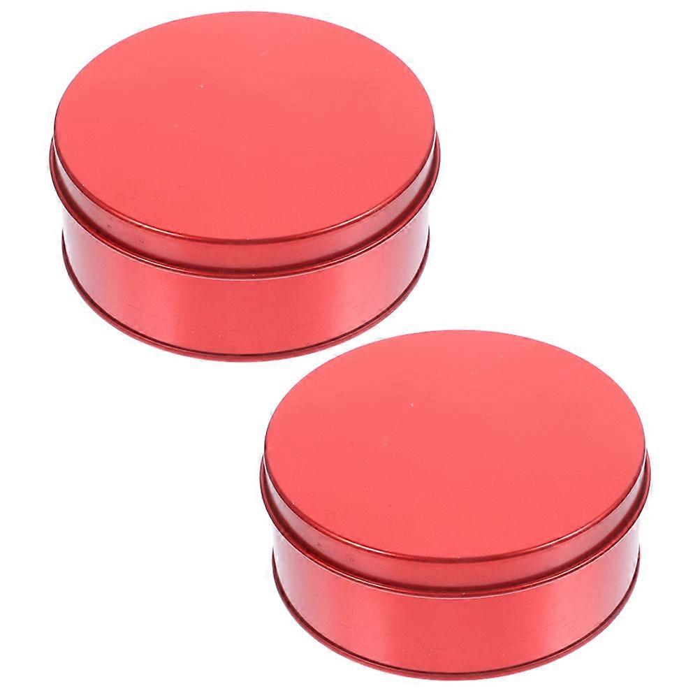 Red Decorative Tinplate Box with Lid for Candy Storage 2pcs Round Xmas Cookie Tins 4.33x1.57 Inches