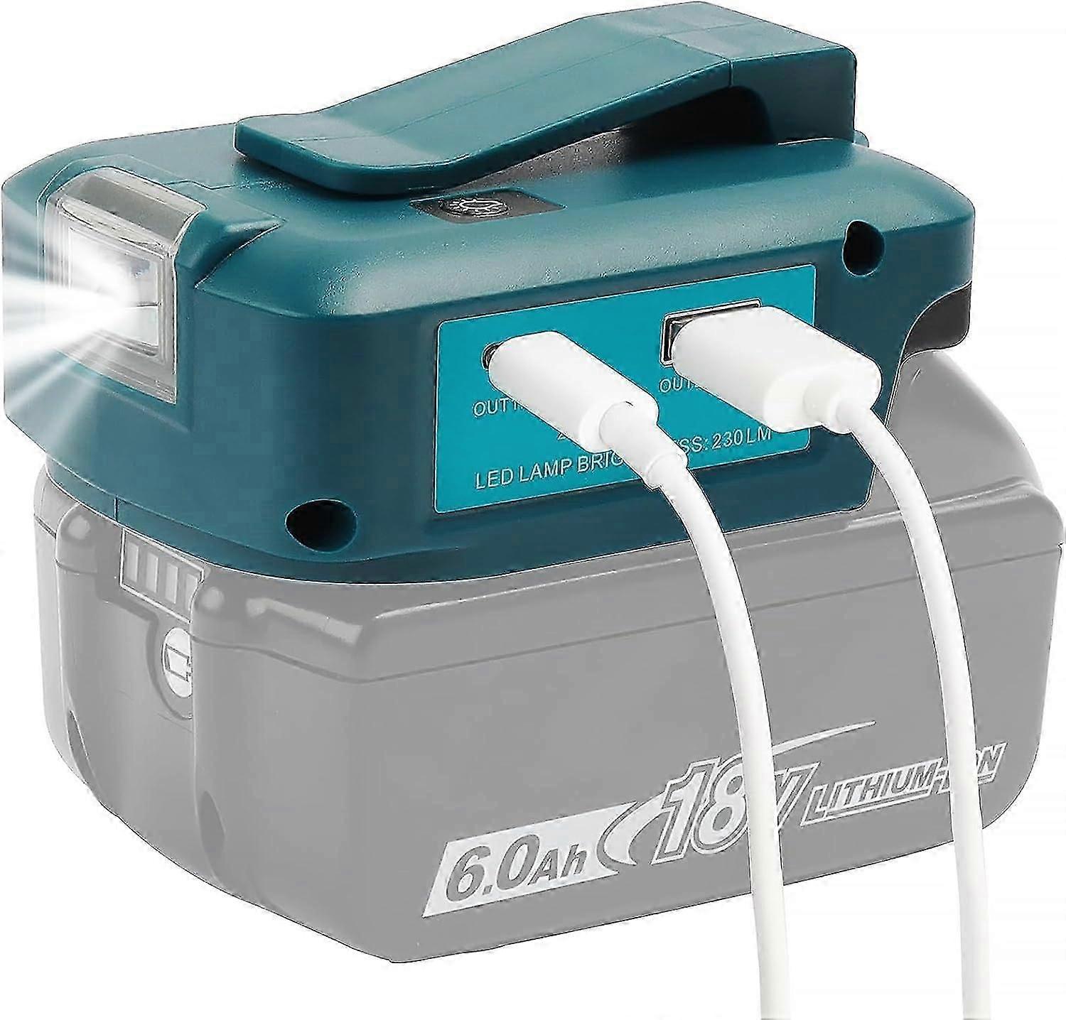 Adp05 Power Source Battery Adapter Work Light Converter for Makita 14.4V & 18V Battery with a Pair USB Phone Charger Interface, with Cordless DC Port