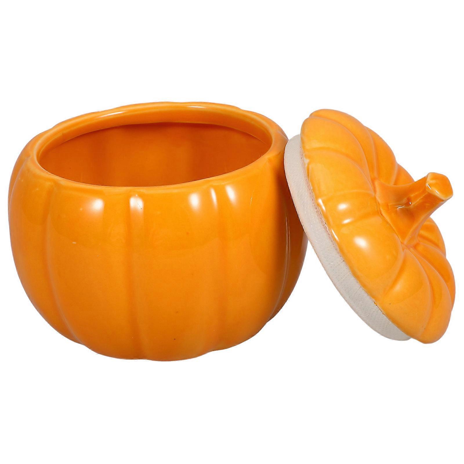 Orange Ceramic Pumpkin Jar for Storage with Lid Kitchen Spice Holder