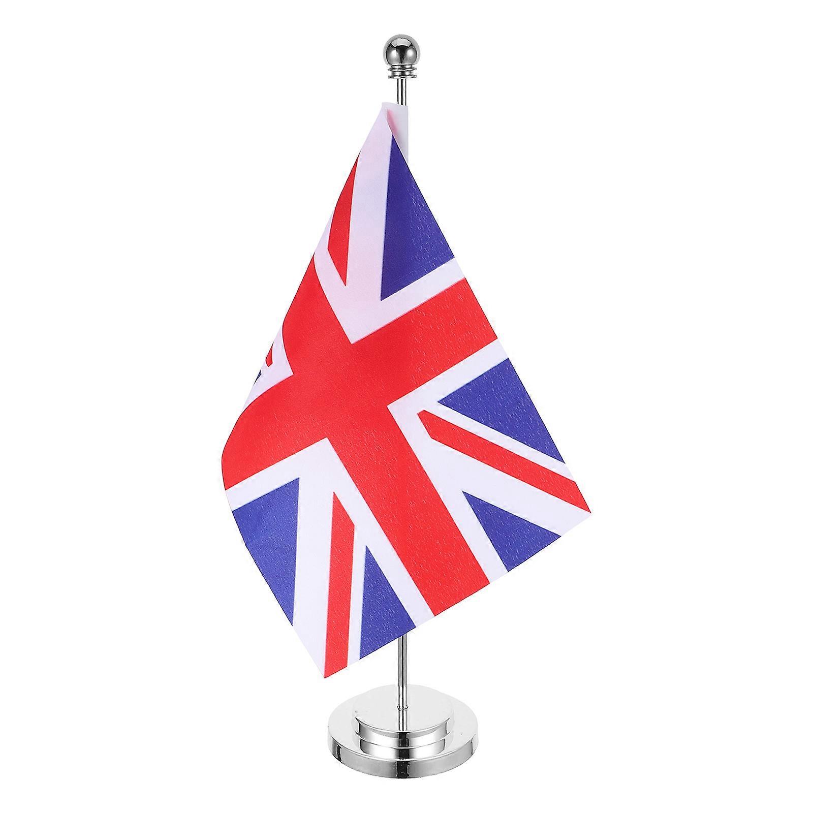 Uk Flag Table Banner with Silver Pole for Home and Office