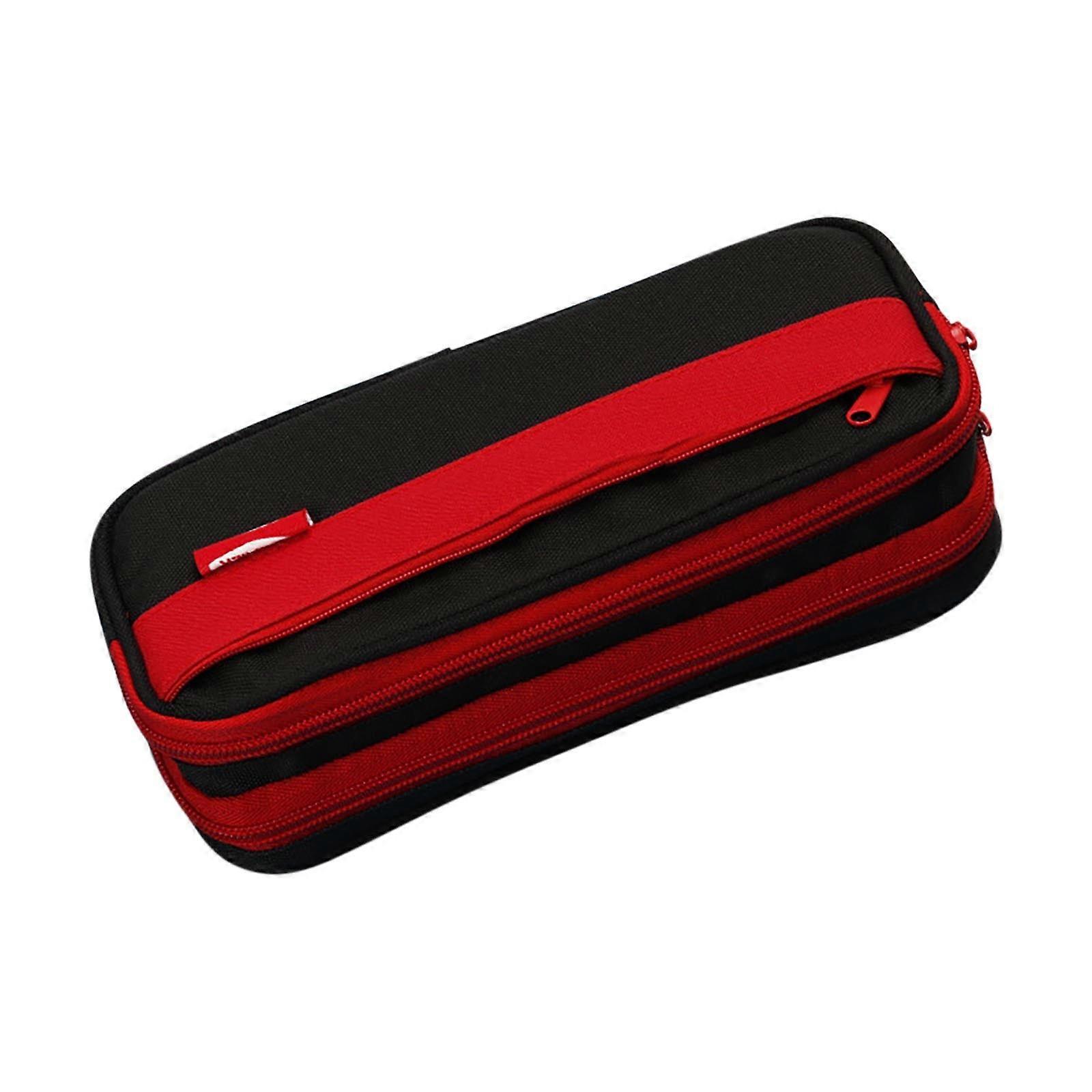 Meitianfacai Canvas Big Capacity 3 Compartment Pencil Case, Red