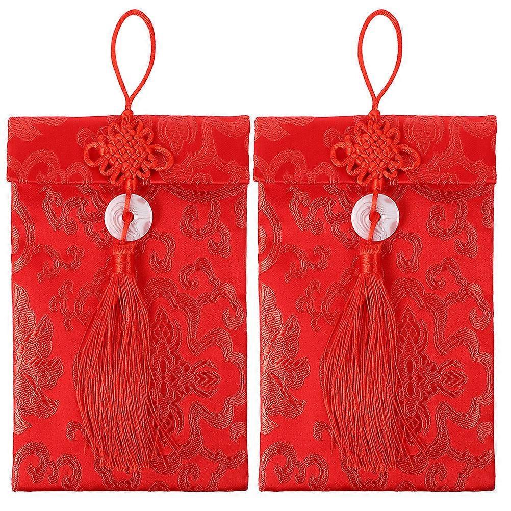 Silk Red Envelope Chinese Hongbao for Storage 4Pcs Red