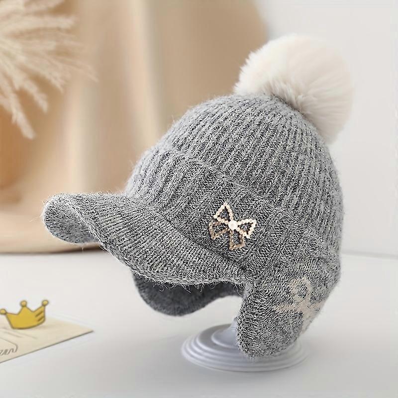 1Piece of Winter Hat, Thickened And Warm, Featuring a Duckbill Design, a Bow And a Pom-Pom. Stylish for Autumn for Kids Aged 4-8
