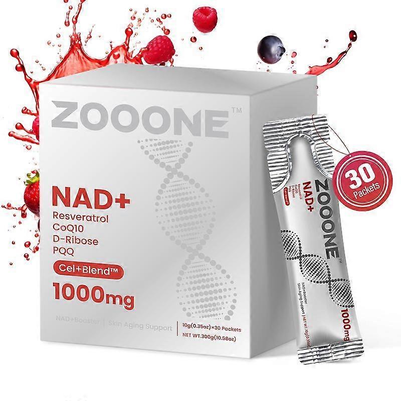 ZOOONE 1000 מ"ג NAD+ תערובת משקה בטעם פירות יער לתמיכה בהזדקנות העור, אנרגיה ומיקוד - חבילה של 30 - T3