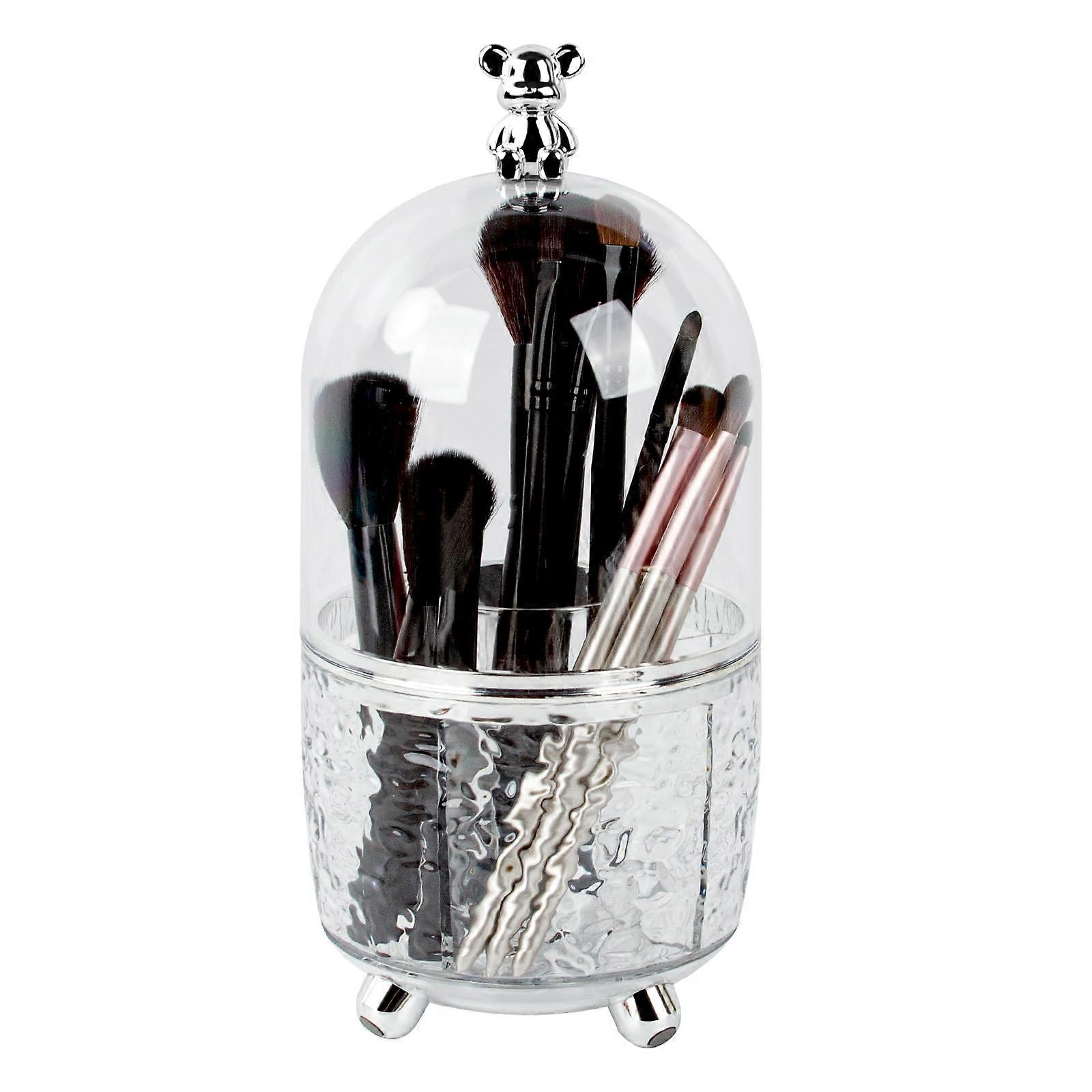 360° Rotating Makeup Brush Organizer with Dustproof Waterproof Lid, 5Compartment Holder for Vanity