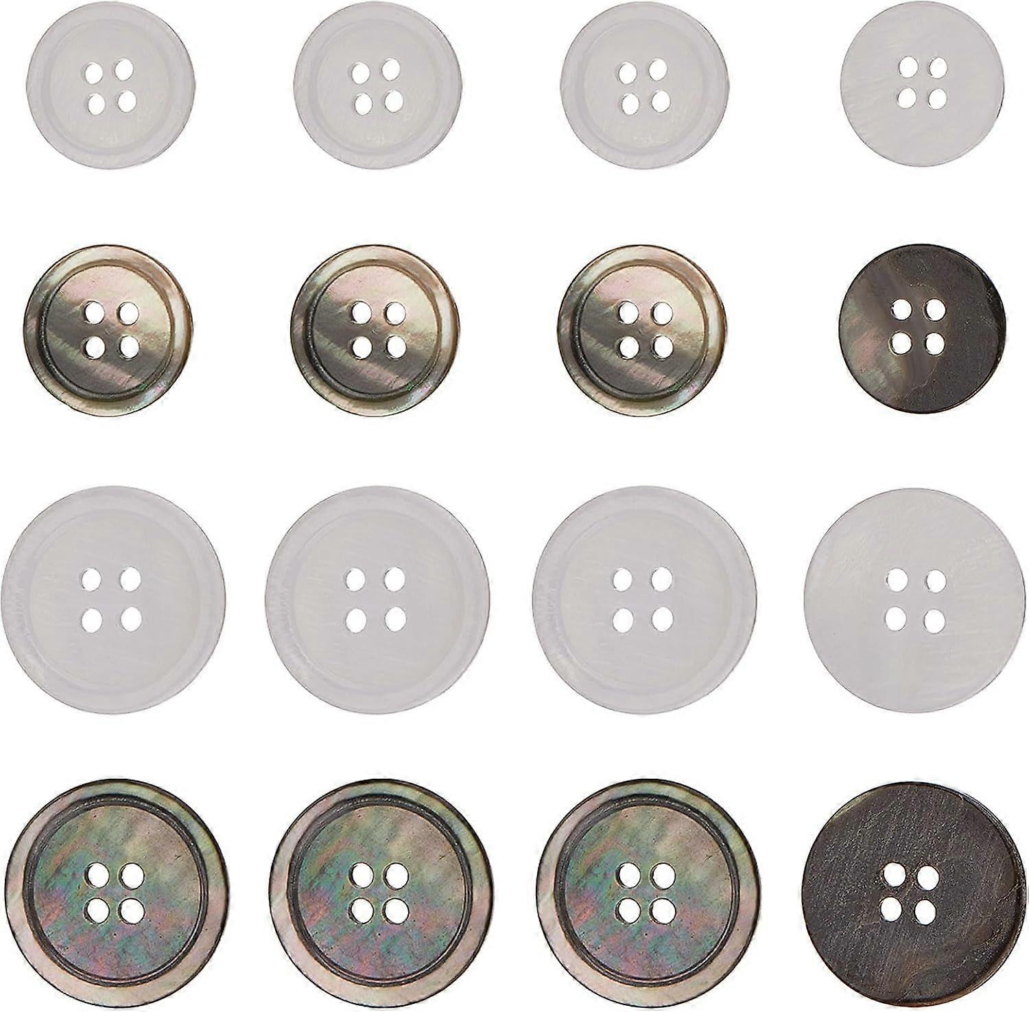 1 Box 24Pcs 4 Styles Mother of Pearl Blazer Buttons Regular Suit Buttons Set Flat Round White Grey Sewing Natural 4-Hole Lip Shell Buttons for Clothes