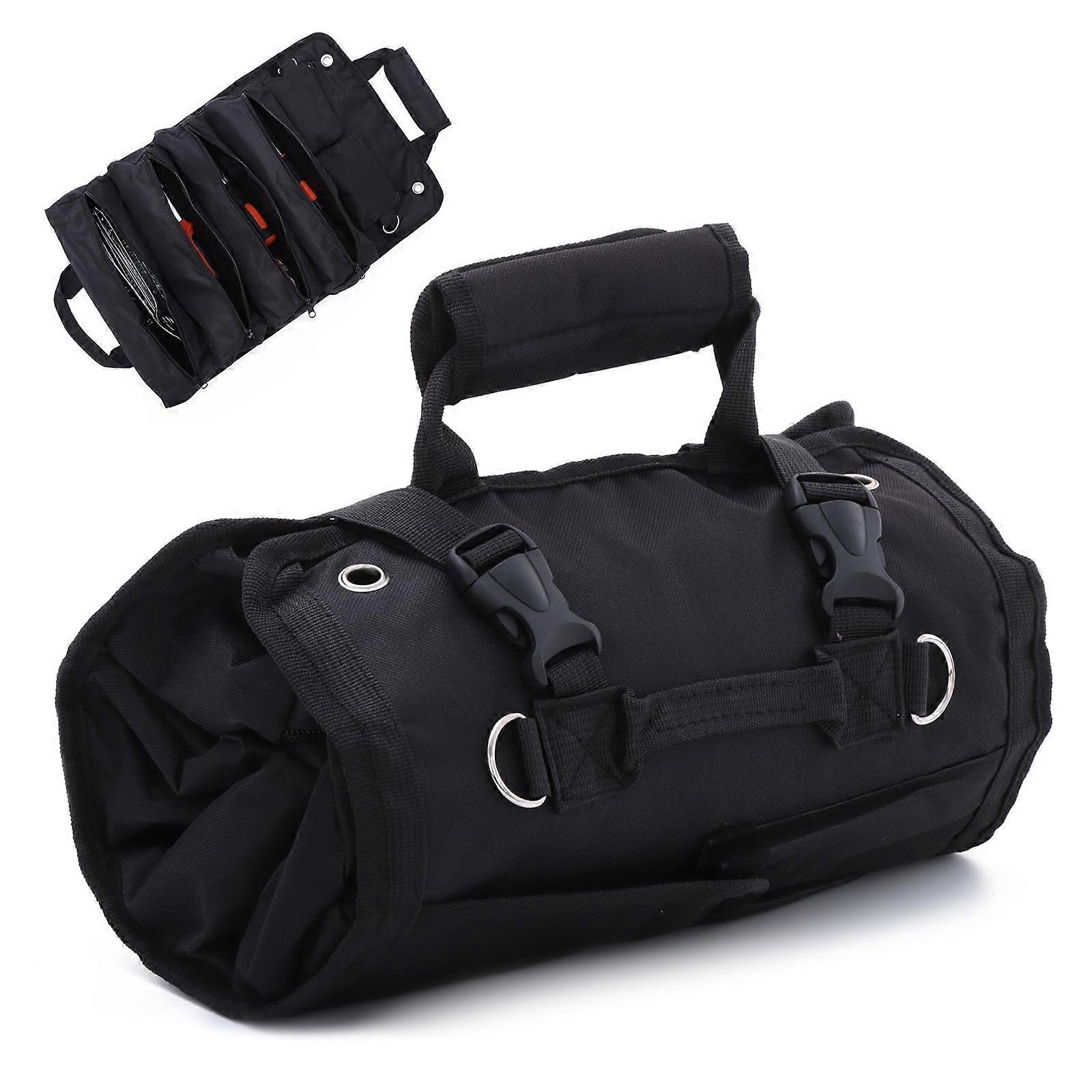 Heavy Duty Tool Roll Bag with MultiPocket Storage for Mechanic and Electrician, Black