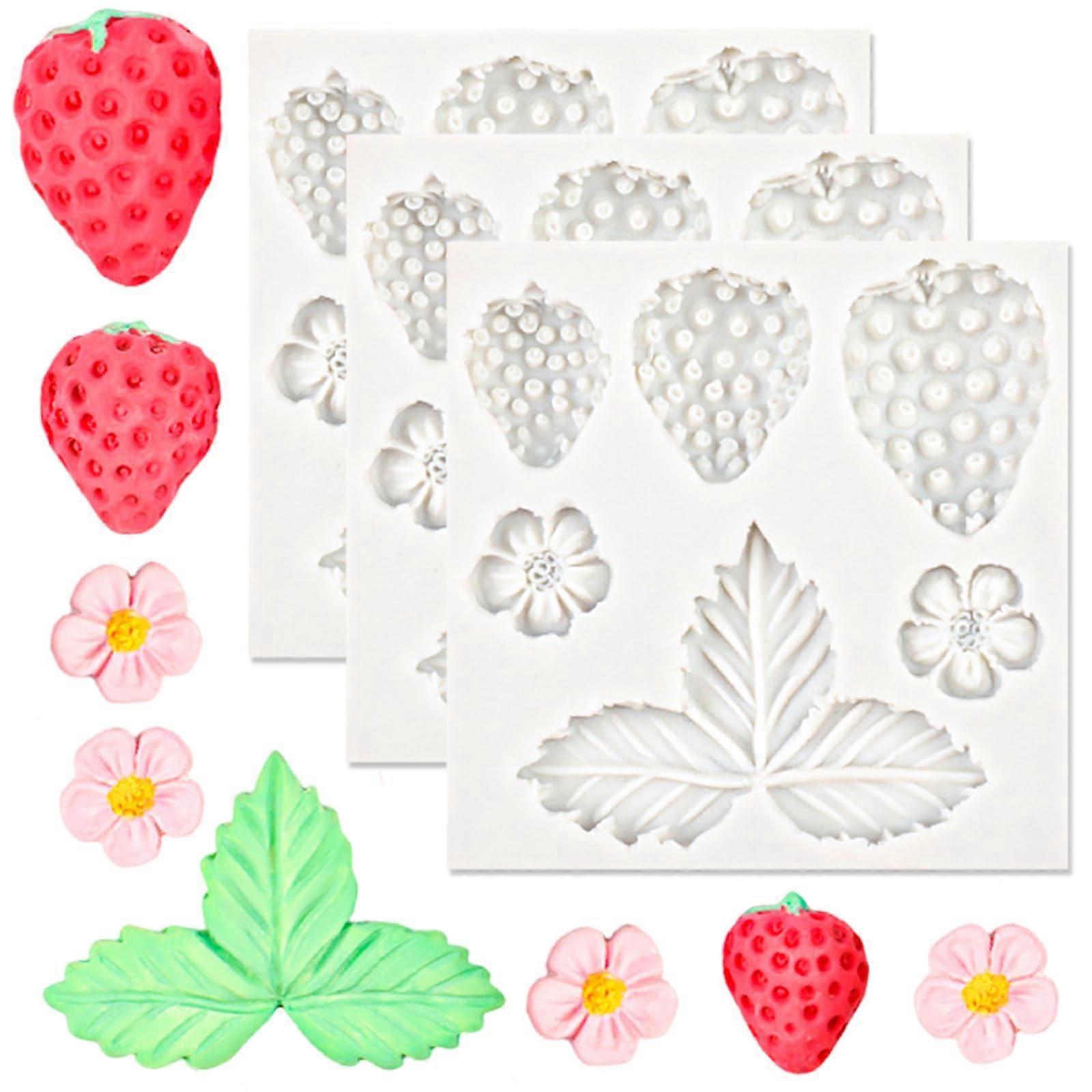 3PCS Strawberry Silicone Molds 3D Realistic Shapes for Cake Decorating Chocolate Candy Crafting