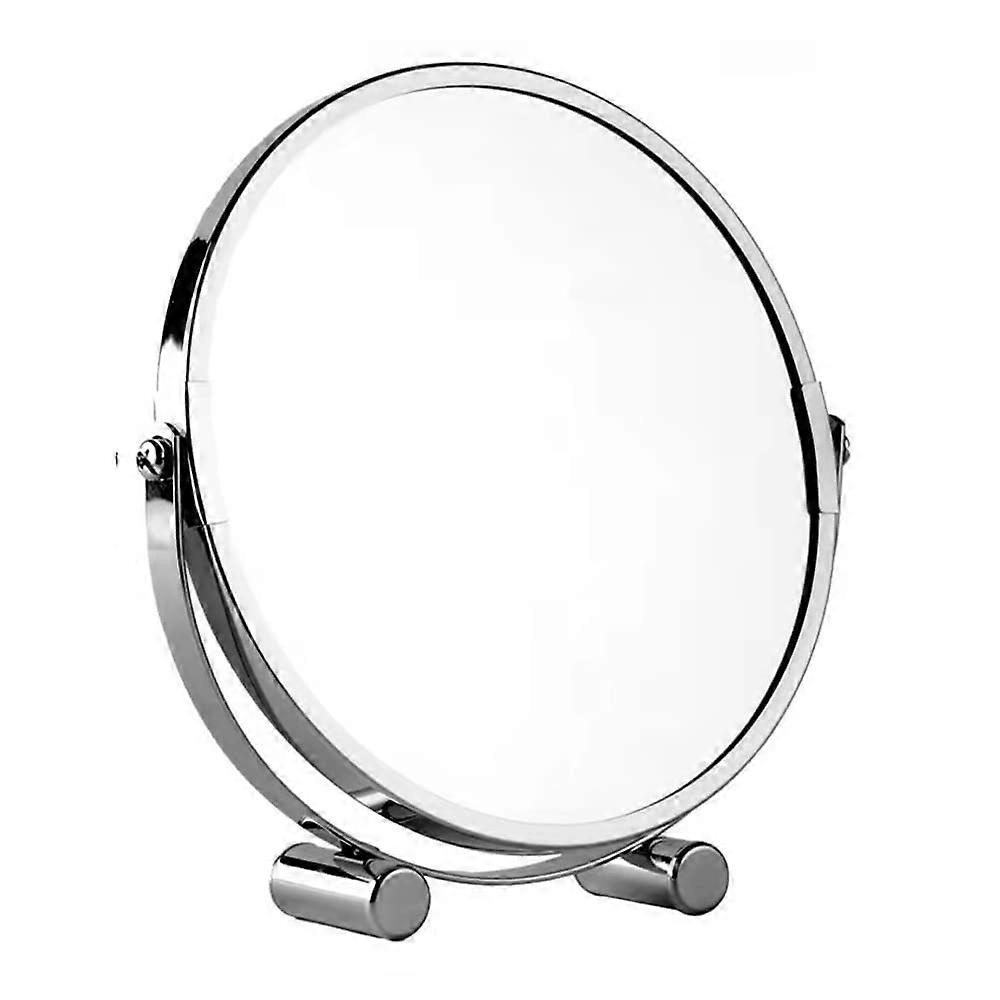 Double Sided Vanity Mirror 1X and 3X Magnification 360 Rotating Metal Frame Tabletop 17cm Silver