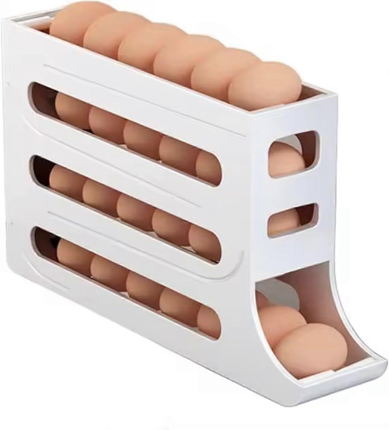 Automatic Rolling Egg Holder for Refrigerator, 30 Egg Capacity Tiered Storage Organizer
