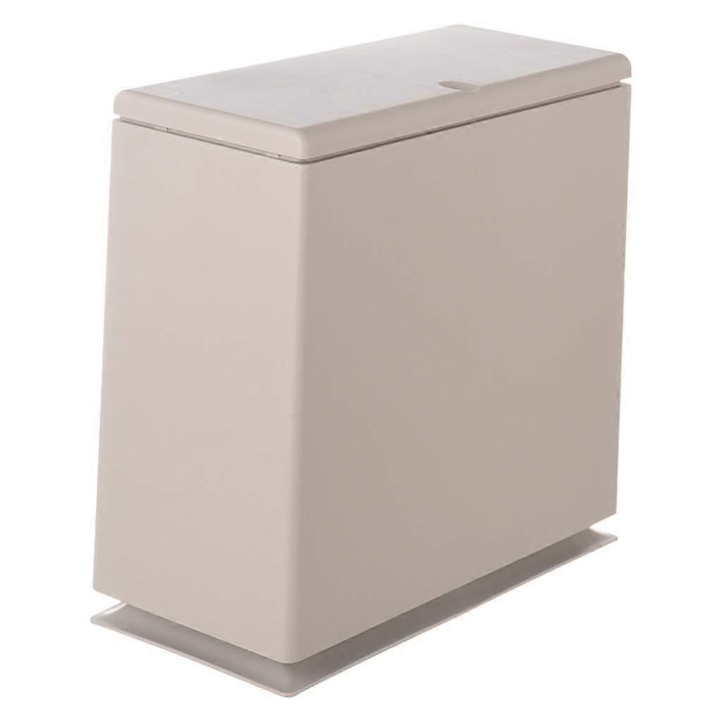 Small Plastic Waste Bin with Lid, Compact White Press Type Trash Can for Bathroom Kitchen Bedroom