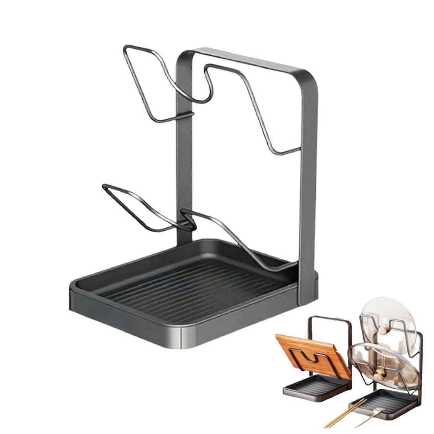 Pot Lid Organizer Double Layer Kitchen Lid Holder with Stable UGroove and Removable Drip Tray
