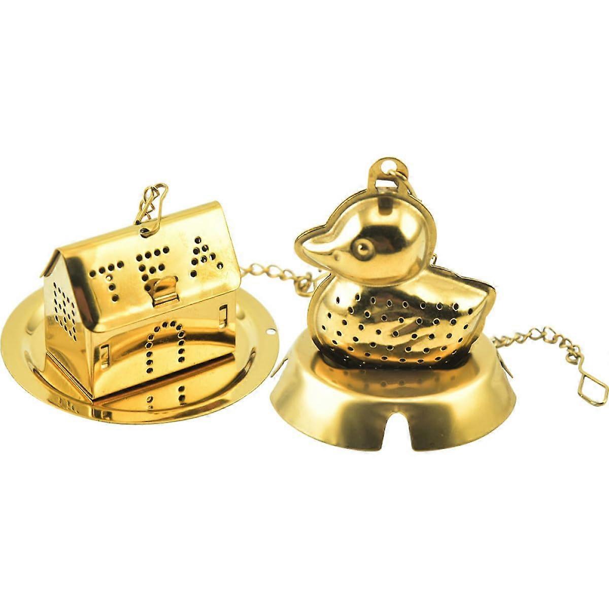 2pcs Stainless Steel Tea Infuser Set Gold Duck Shape Fine Mesh Strainers for Loose Leaf Tea Brewing
