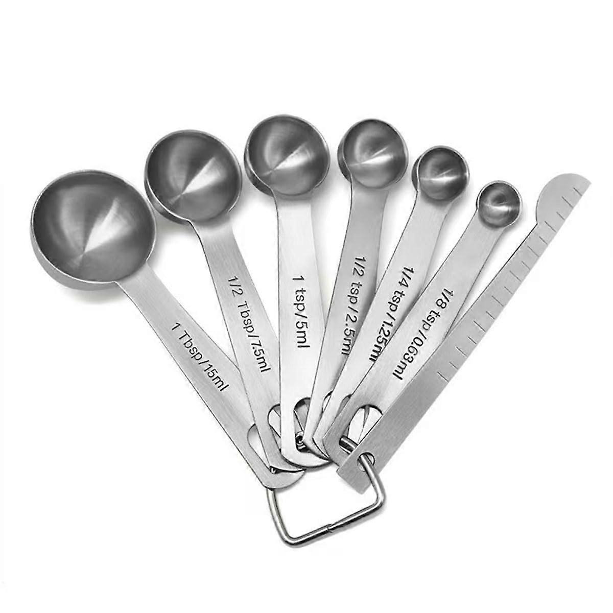 Stainless Steel Measuring Spoons Set with Ruler, 6 Sizes, Clear Marks for Baking and Cooking