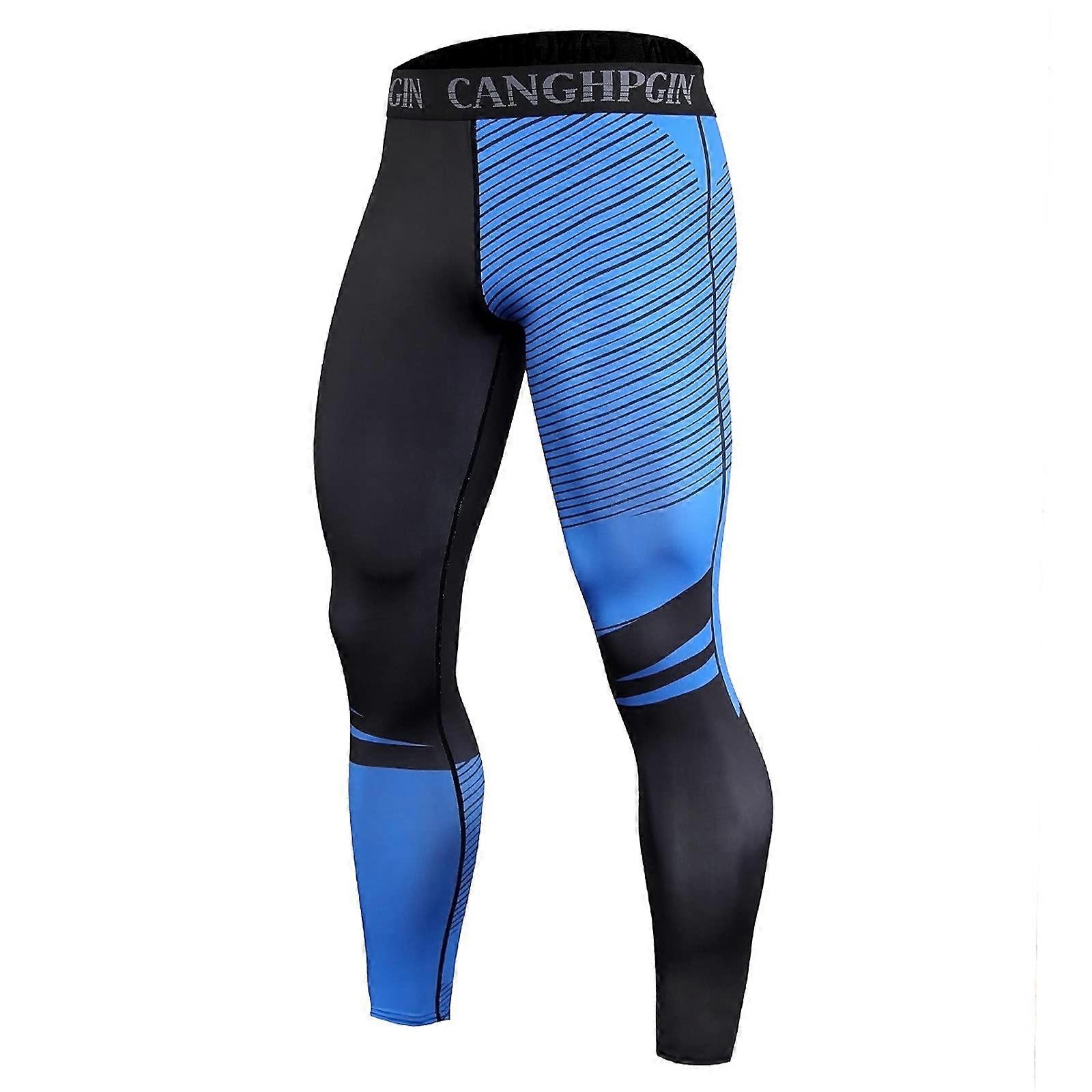 Men's Compression Pants Quick Dry FourWay Stretch Athletic Base Layer Leggings Blue XXL
