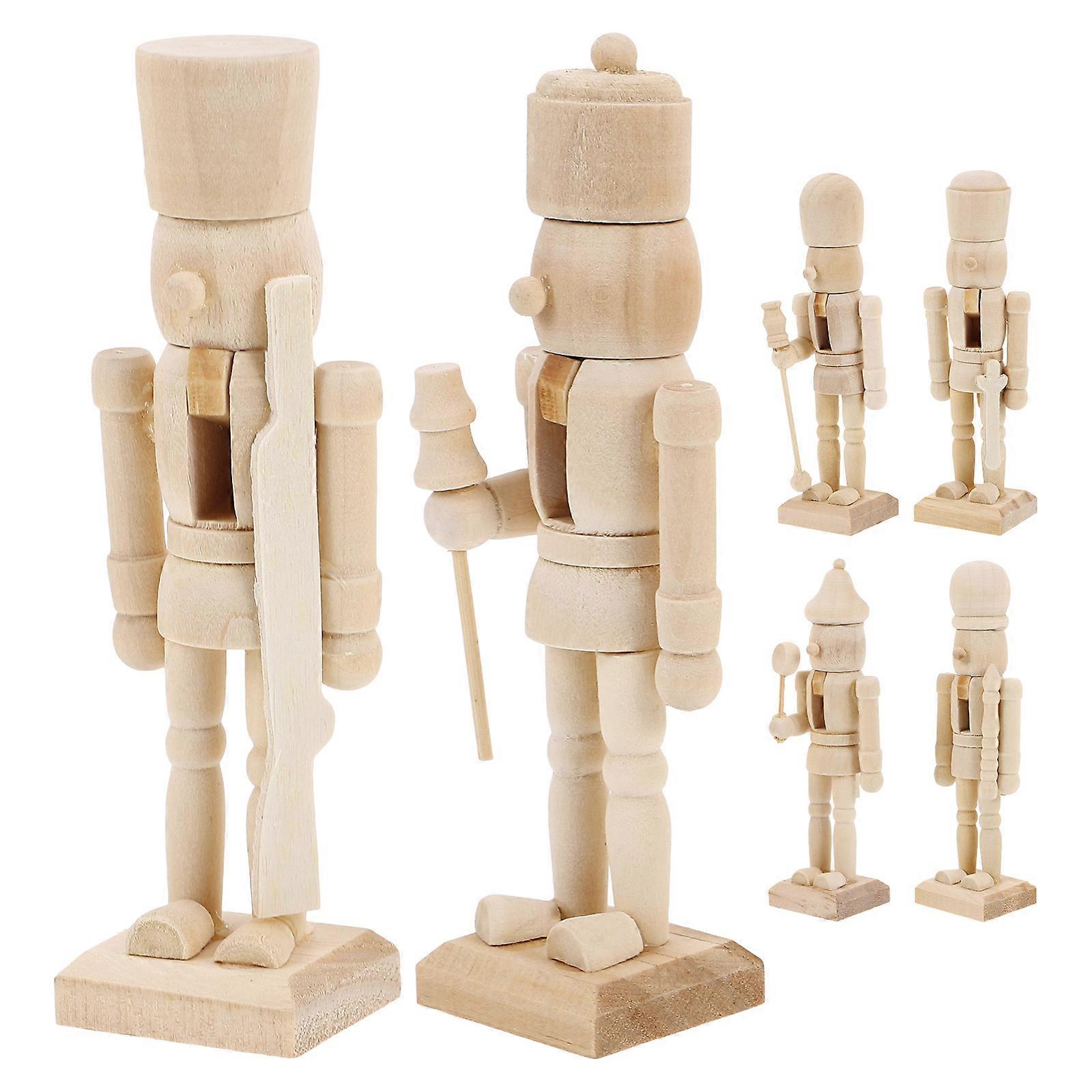 Wooden Nutcracker DIY Wooden Nutcracker Puppet for Decoration 6Pcs
