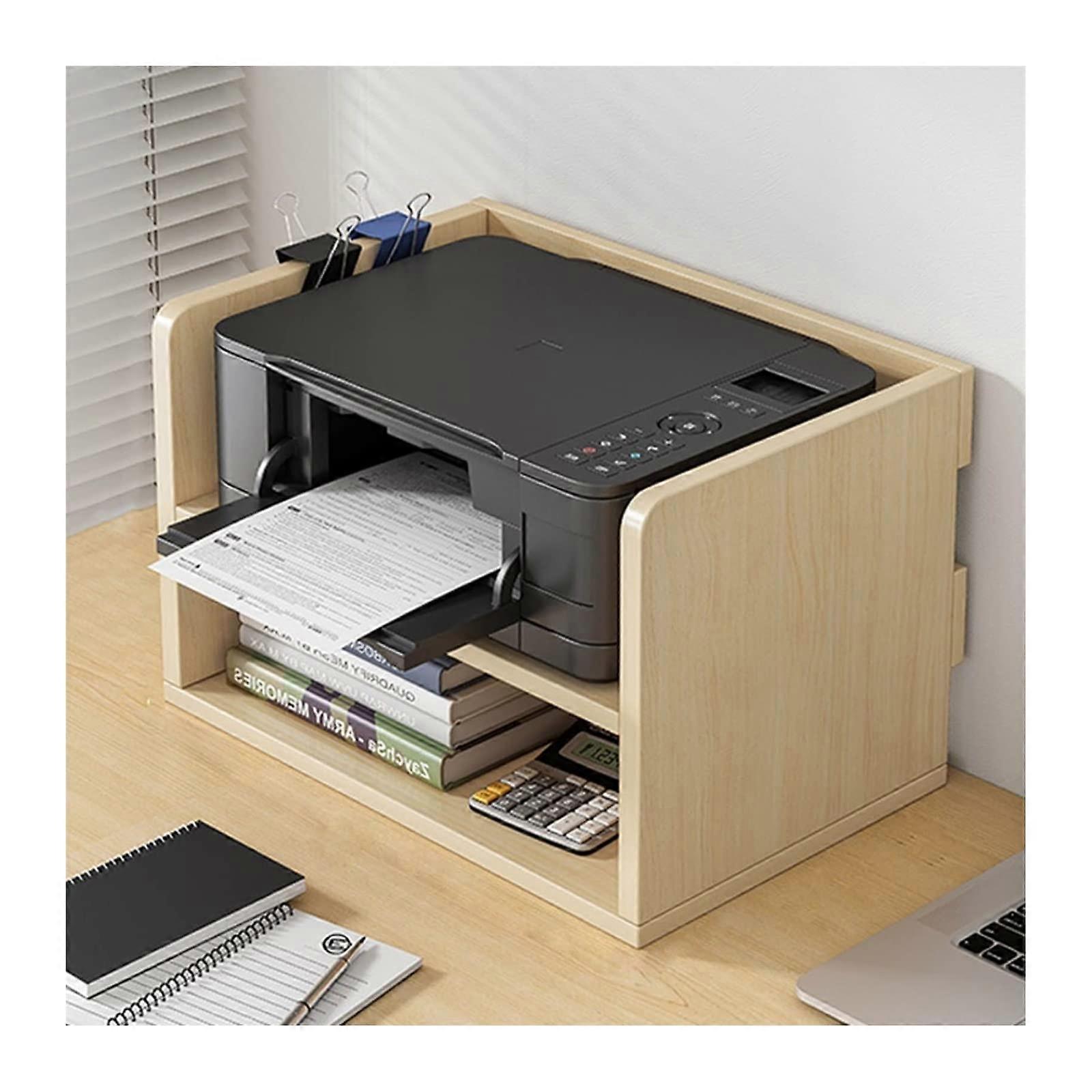 Wood Printer Stand with Drawer, Desktop Shelf Organizer for Office, SpaceSaving Printer Riser