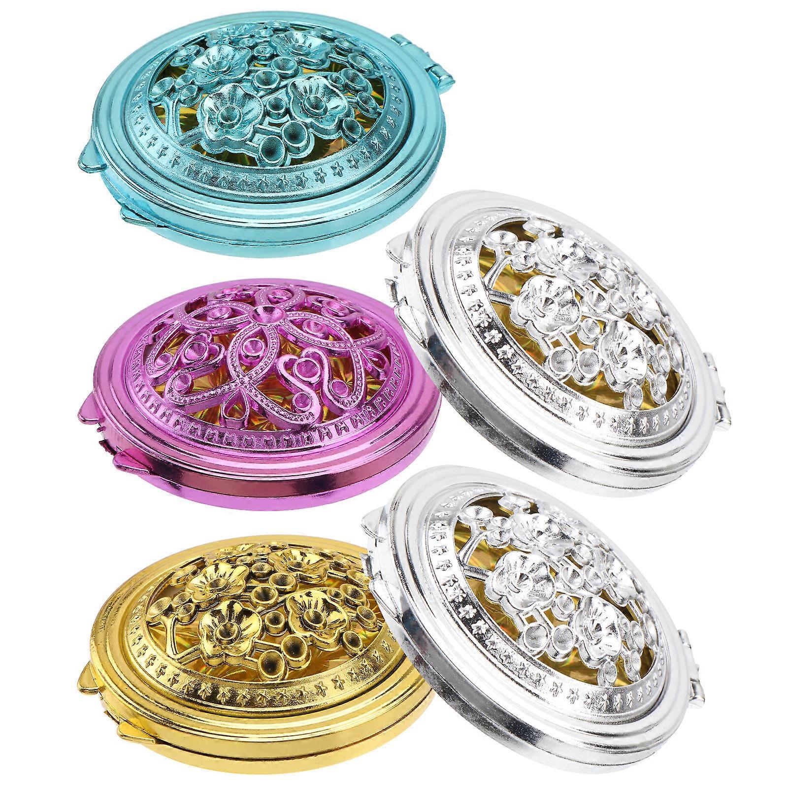 Foldable Two-Sided Makeup Mirror 5Pcs with Hollow-Out Pattern for Travel