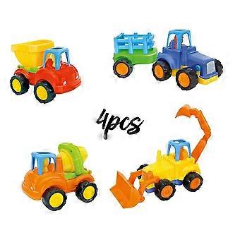 Carrinhos de brinquedo com inércia para crianças pequenas – Trator, escavadeira, caminhão basculante e betoneira movidos a fricção – Veículos educativos de empurrar e usar (4 peças)