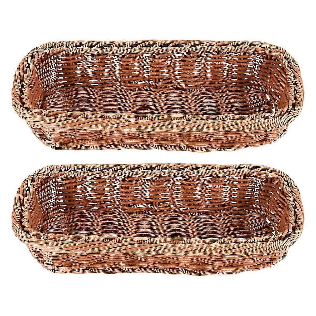 2pc Rattan Plastic Basket Cutlery Basket Rectangular Storage Box