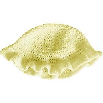 Gebreide bucket hat met ruches aan de rand voor dames en meisjes, ademende, schattige vissershoed in Japanse stijl, hoofddeksel voor op het strand, uitgeholde hoed