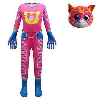 Kinderjumpsuit met Superkitties-thema en masker, Halloween-kattencosplay-outfit.