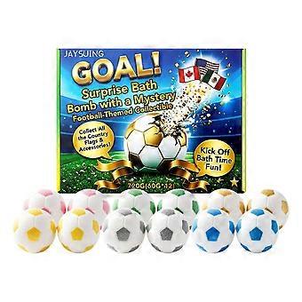12 Pack Soccer Bath Bombs with Surprise Inside, Fizzy Bath Balls with Hidden Collectibles, Kids Football Themed Bath Gift Set