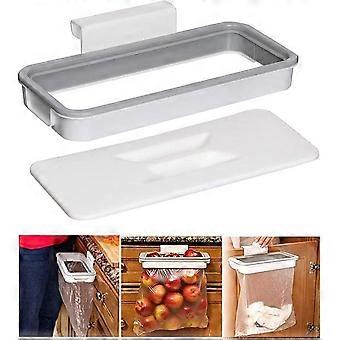 Hanging Trash Bag Holder with Lid, Portable Hanging Garbage Storage for Kitchen, Camping, Travel (Gray)