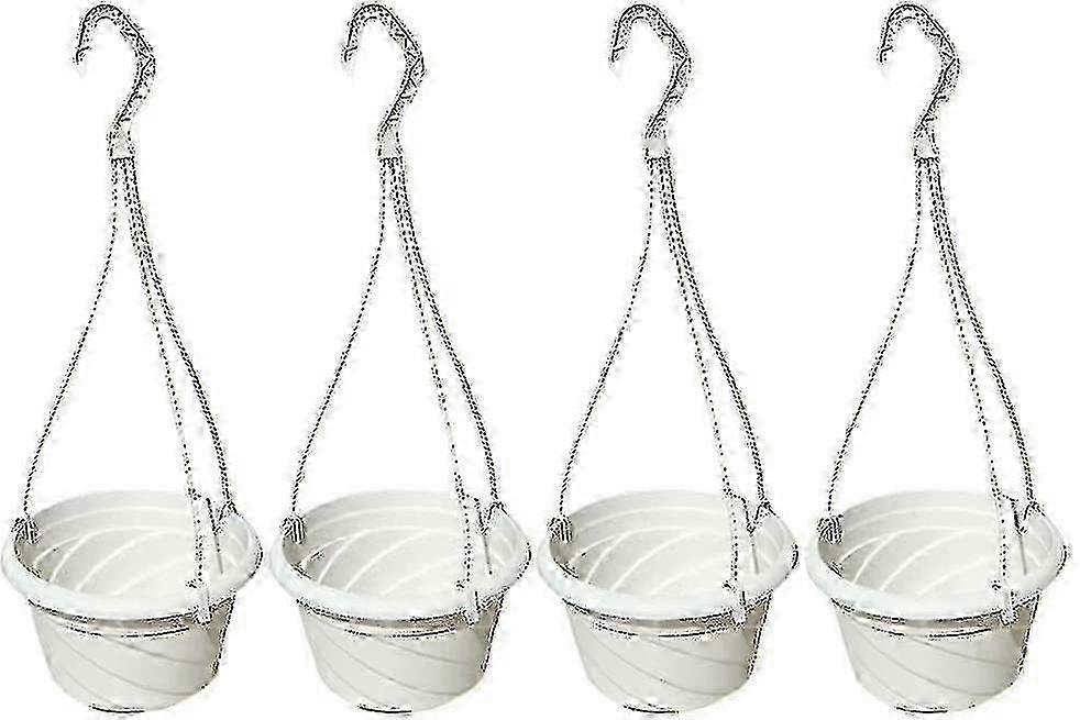 White Chain Baskets with 4 Plastic Flower Pot Planters