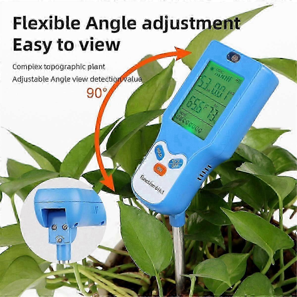 6-in-1 Soil Tester Multi-Function Digital Soil PH Meter Large Screen Digital Display Test Value PH Meter