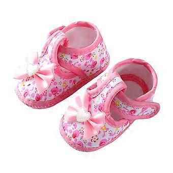 Baby Girls Flat Shoes, Soft Sole Bowknot Flower Print Non-slip Indoor Outdoor Toddler Shoes