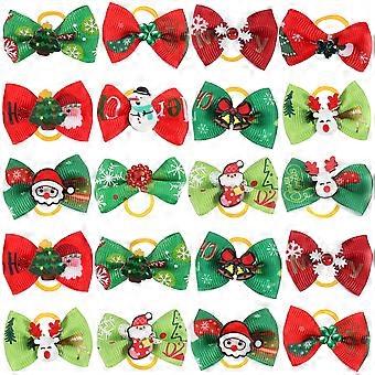 Christmas Dog Hair Bow with Rubber Band for Pets 50Pcs Fabric Assorted Color