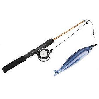 Canne  pche tlescopique pour chat, jouet amusant et raliste, avec poulie interactive et flexible (canne  pche Saury)