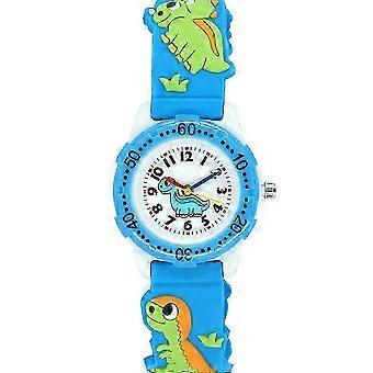 Barnklocka med tecknad dinosaurie, vattentätt kvartsarmbandsur, blå PVC-plast, exakt tidtagning, justerbart tvättbart armband, barnfestpresenter, 1 st.