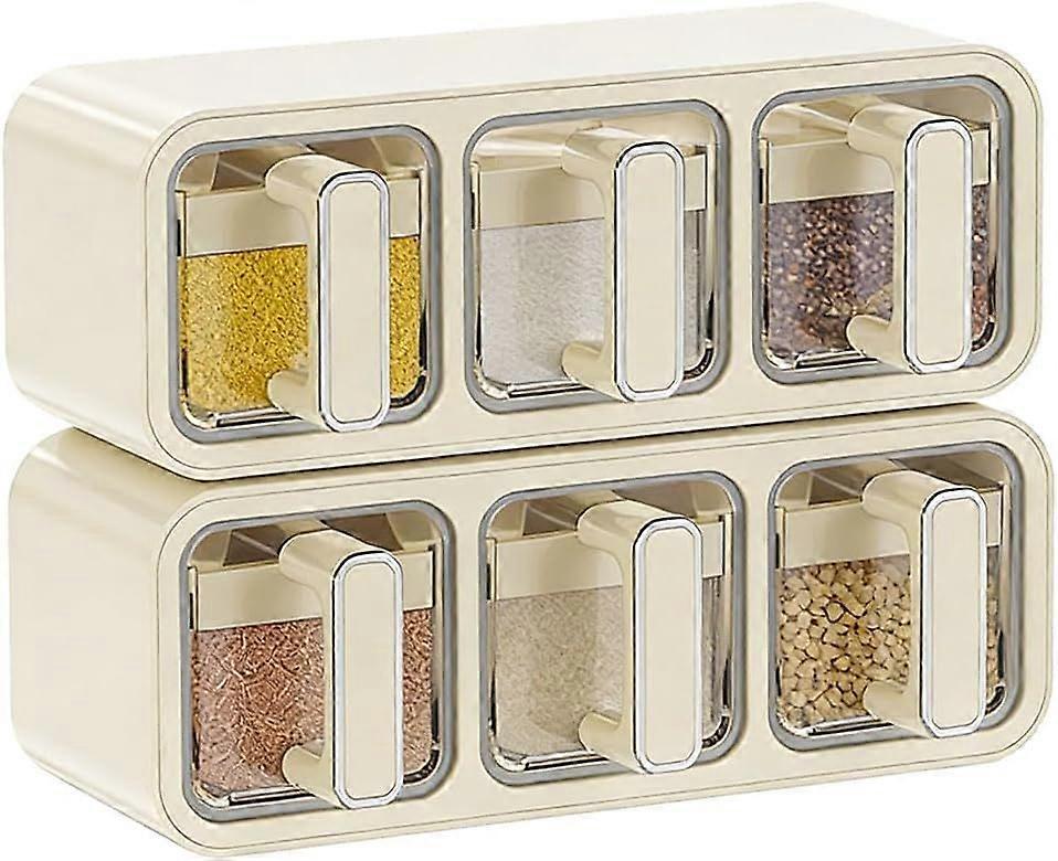 2 Pack 3-Grid Spice Boxes with Lids, Spoons and Stackable Storage Design