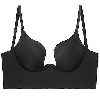 Sujetadores de espalda baja para mujeres y niñas, sujetador push-up sexy y cómodo sin espalda, sujetador convertible multiposición de corte bajo con aros, bralette negro