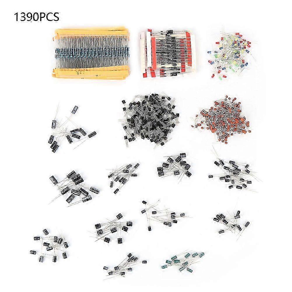 1390PCS Resistor Electrolytic Capacitor LED Diode Transistor Ceramic Capacitor Kit
