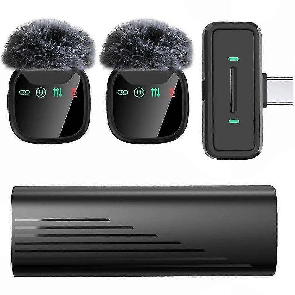 Dual Wireless Lavalier Microphone, Mini Professional System with Drawer Charging Case, Compatible with Android