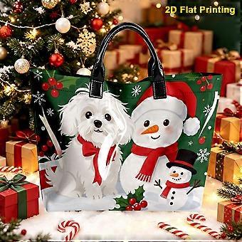 Snowman Print Tote Bag, Puppy snowman Christmas illustration print, PVC and Polyester Shopper, 44 x 31 x 12.5 cm, for Gift Carrying and Errands