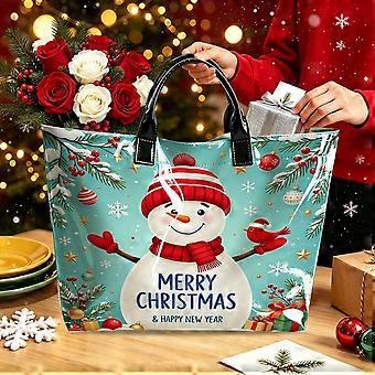 Snowman Print Tote Bag, Cute snowman Merry Christmas print, PVC and Polyester Reusable Shopping Carryall, 44 x 31 x 12.5 cm, for Holiday Errands