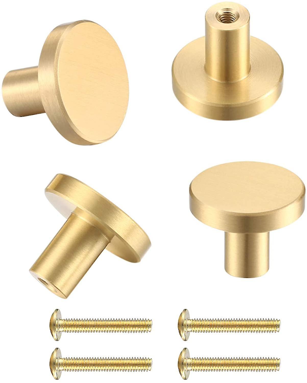 4 Pcs Door Knobs And Handles, Brass Round Cabinet Knobs, Single Hole Cupboard Door Handles