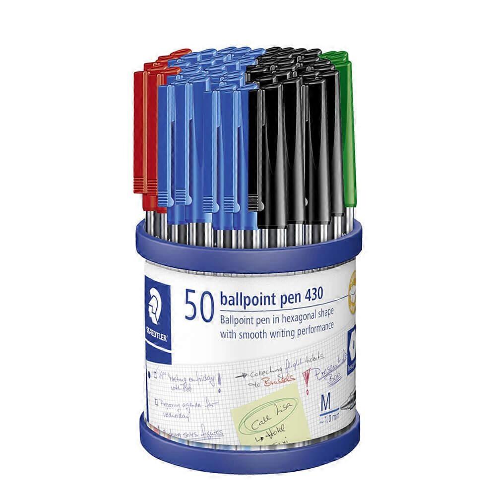 ASSORTED Staedtler Stick Pen Medium Ballpoint Waterproof Smudge Proof 50 Cup