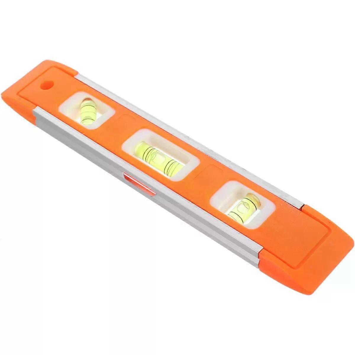 Mini Aluminum Alloy Bubble Level Ruler with 3 Vials, Orange