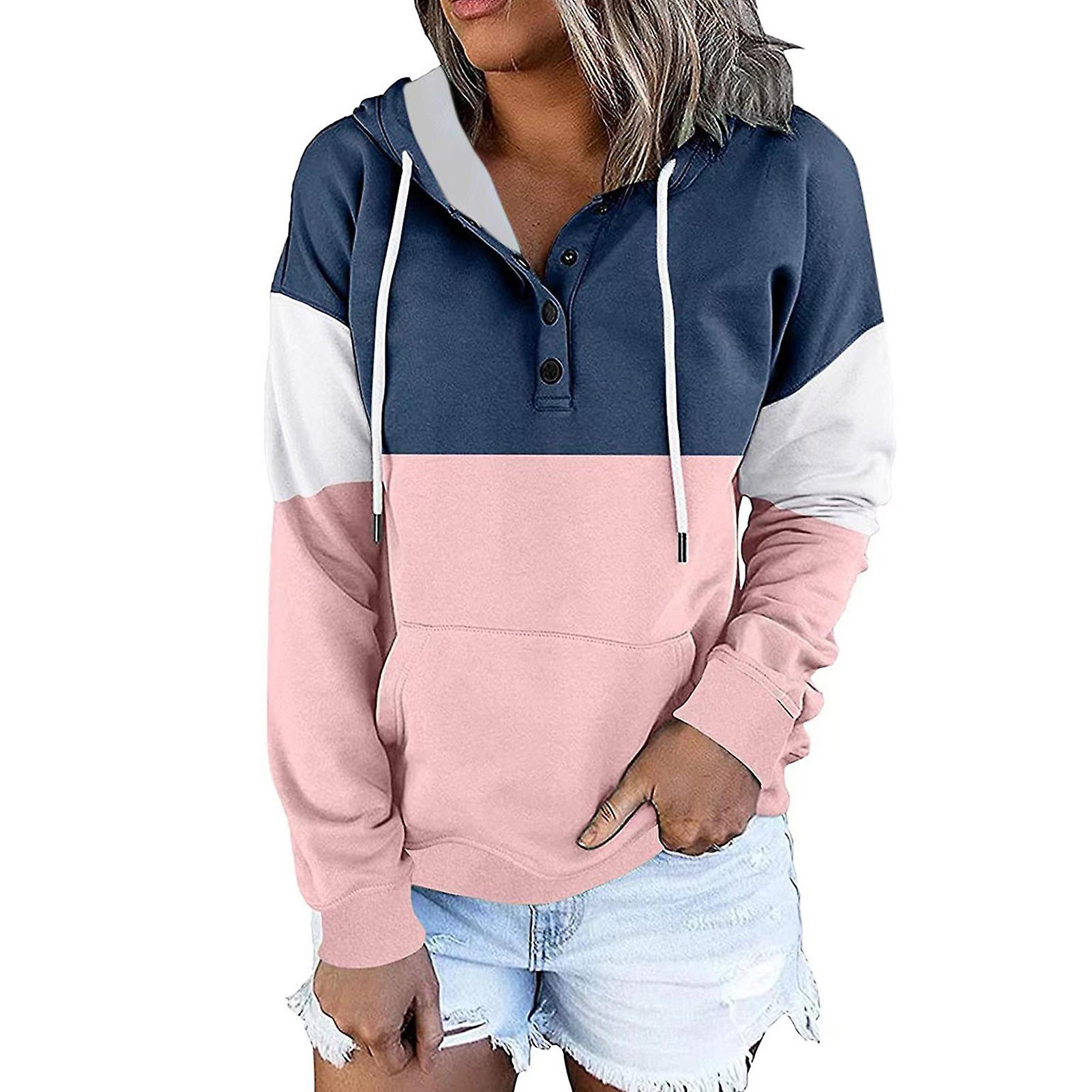 Winter Women's Casual Top Hooded Button Collar Pullover For Running Walking Wear