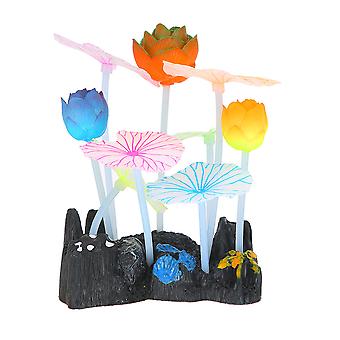 Acuario Artificial Luminoso Planta Hierba Decoración Acuario Peceras Ornamento Paisaje (6 Hoja de Loto3 Flor de Loto)