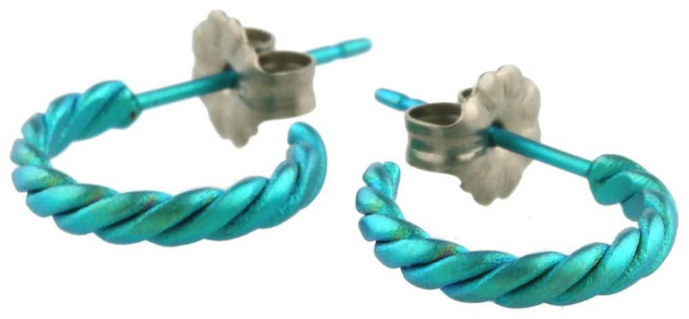 Ti2 Titanium Small Twisted Hoop Earrings - Kingfisher Blue