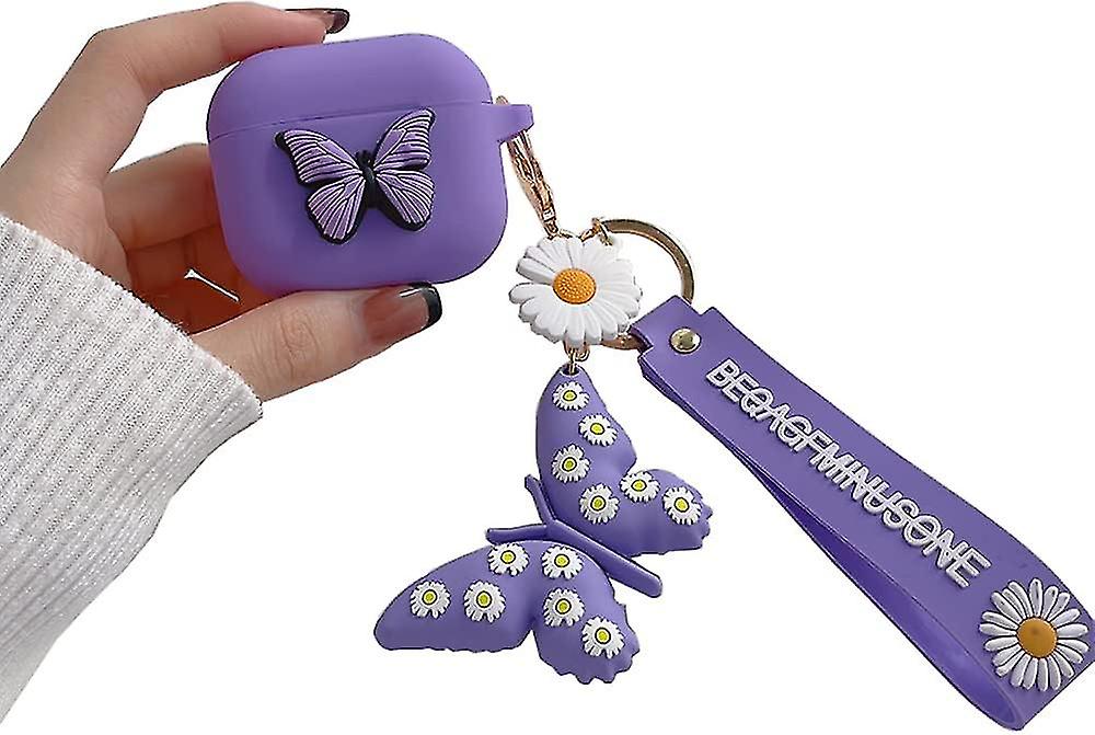 Compatible With Airpods1/2 Pro Case Butterfly, Silicone Cartoon 3d Case With Butterfly Keychain, Kawaii Cute Case