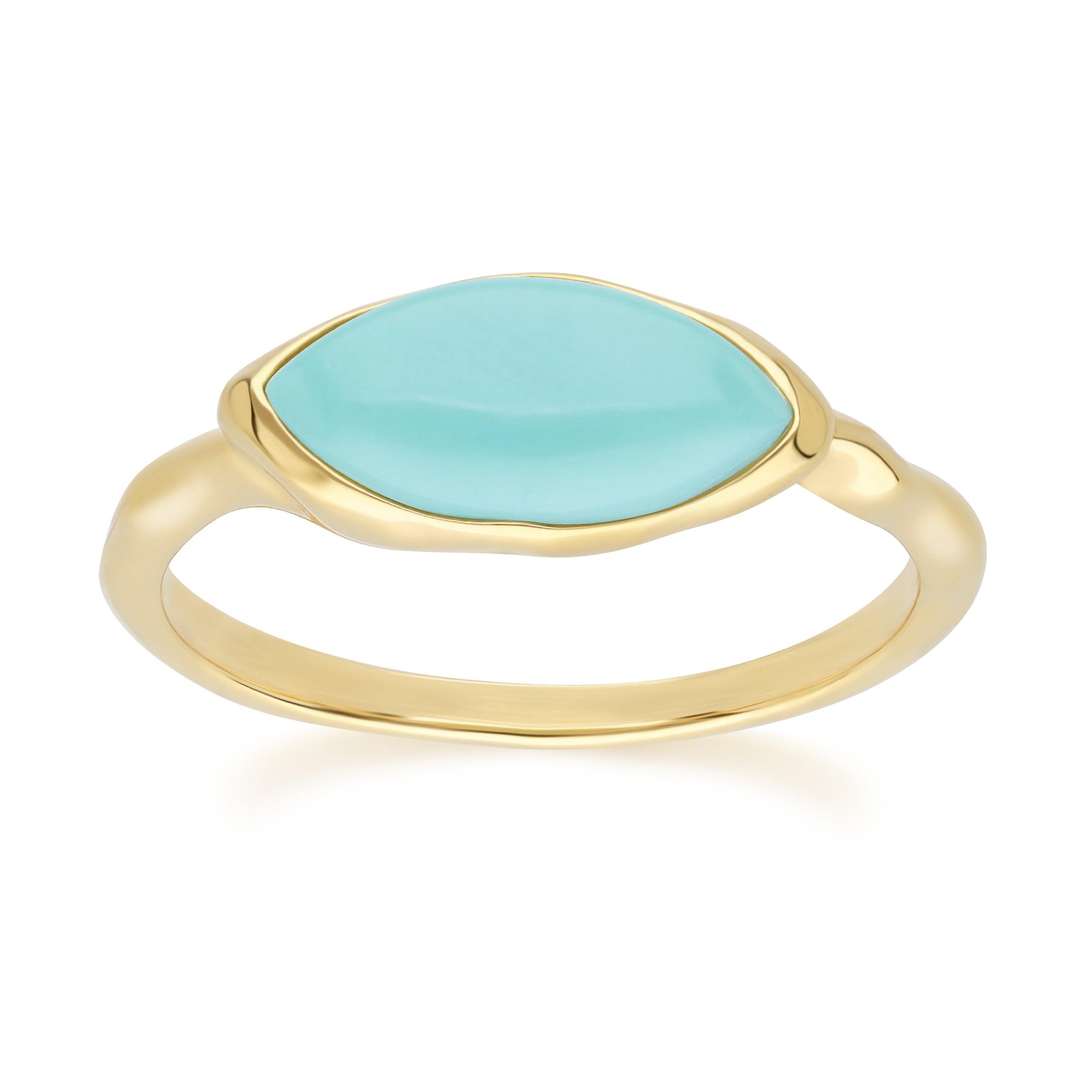 Irregular Marquise Turquoise Ring In 18ct Gold Plated SterlIng Silver