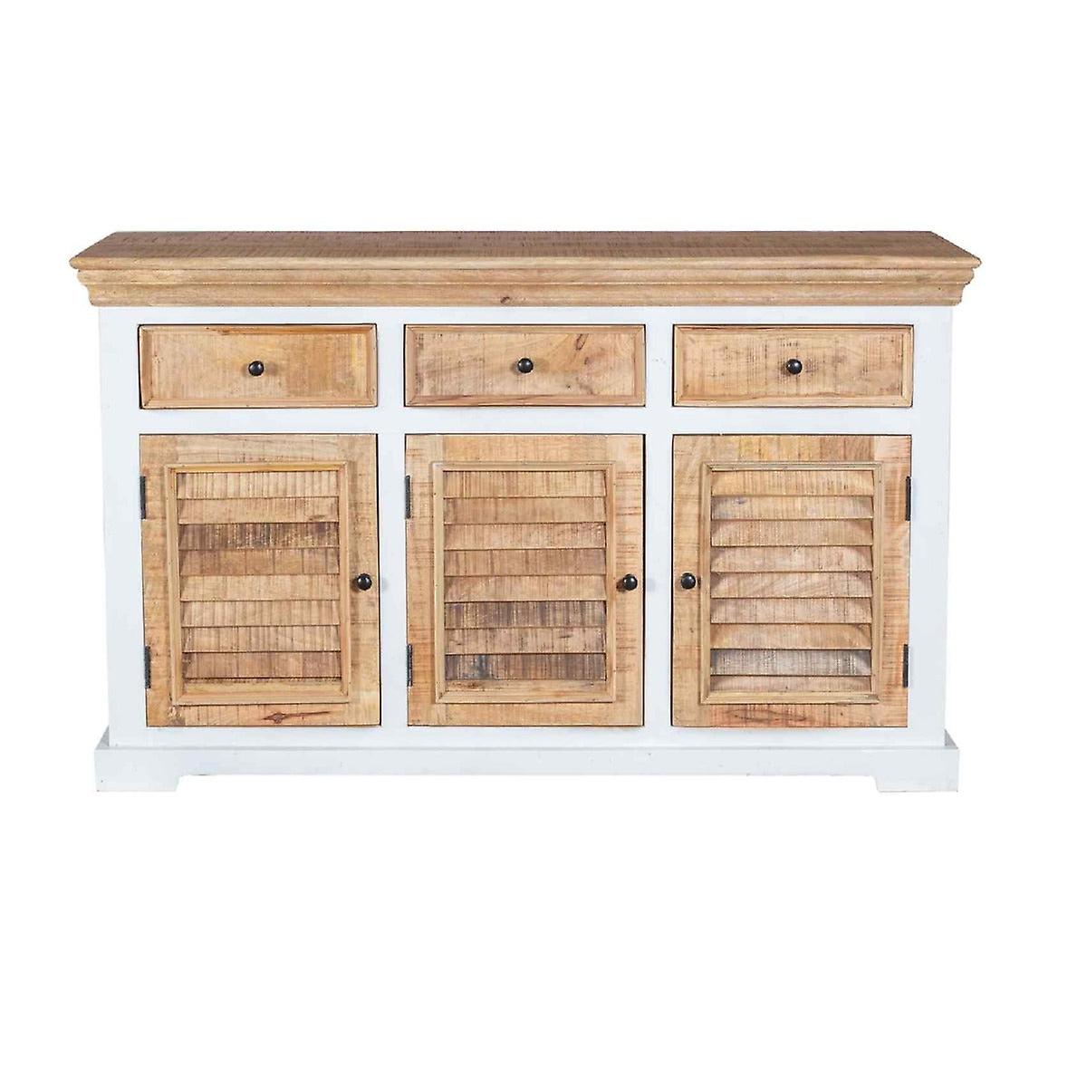 Brogyn Solid Mango Wood Large Sideboard 3 Doors & 3 Drawers White