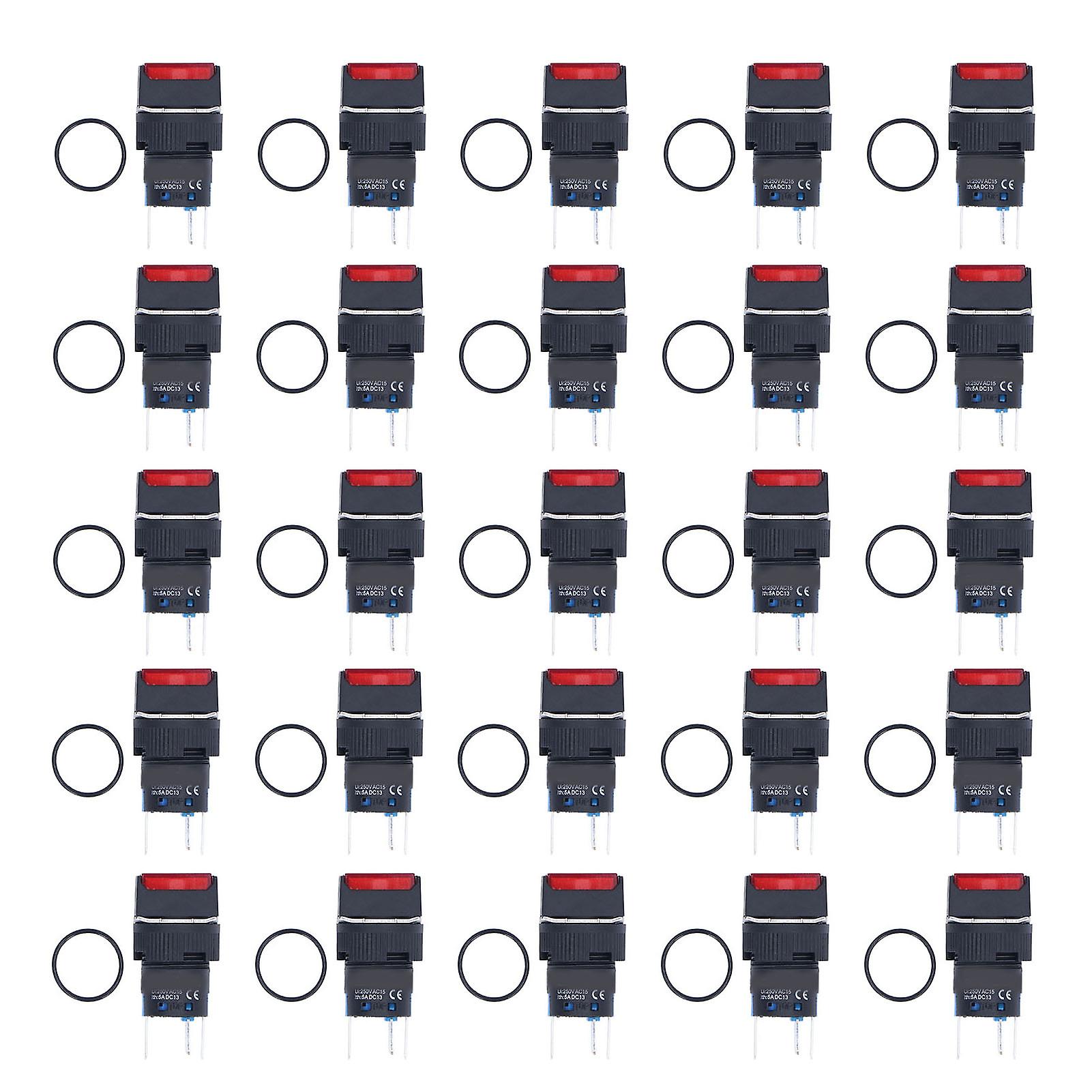 25PCS 16mm Red Square Push Button Switch Kit - Momentary Self-Locking with Light, 12V